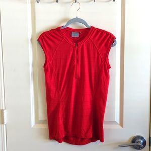 ATHLETA Women's Red Quarter Zip Cap Sleeve Top. Sz Small